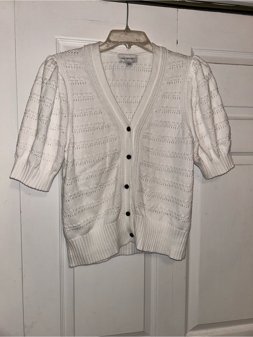 The Limited White Short-Sleeve Button Knit Cardigan